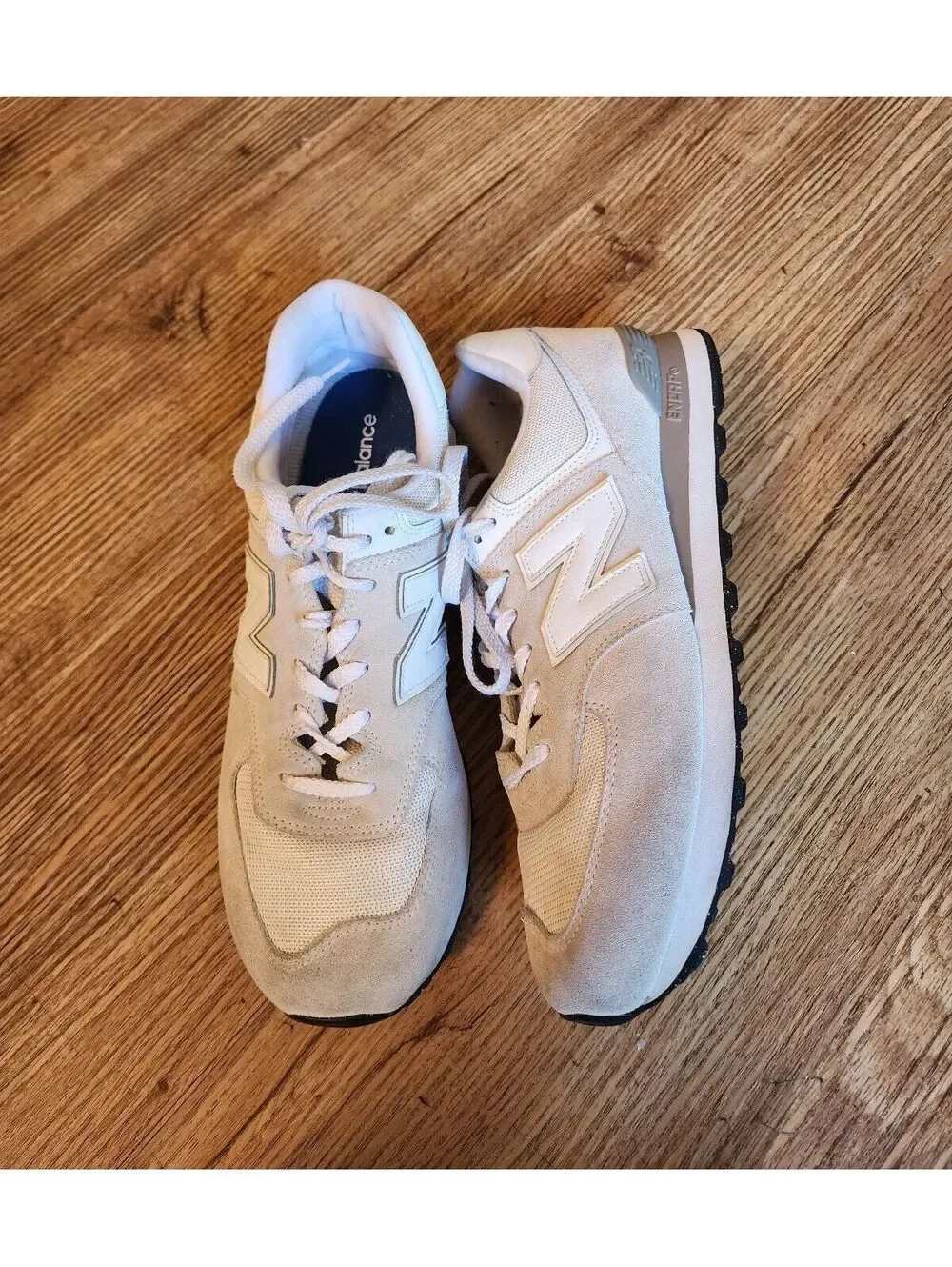 Size 10.5 men's Balance 574 Classic Beige Suede and Mesh Sneakers, Men's Size 9
